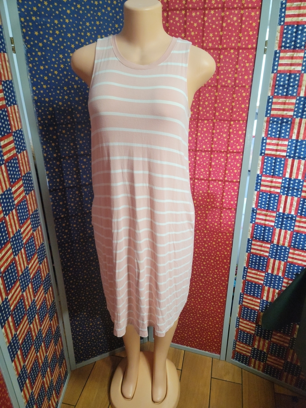 Time and Tru Pink and White Sleeveless Striped Midi Dress